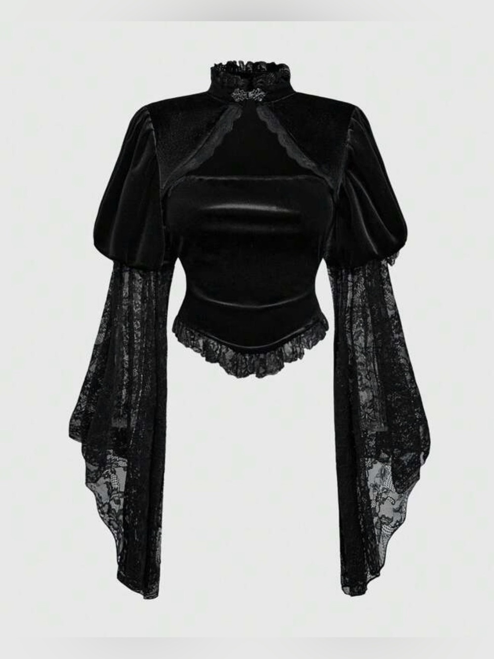 ROMWE Black Velvet Lace Victorian , Gothic Blouse